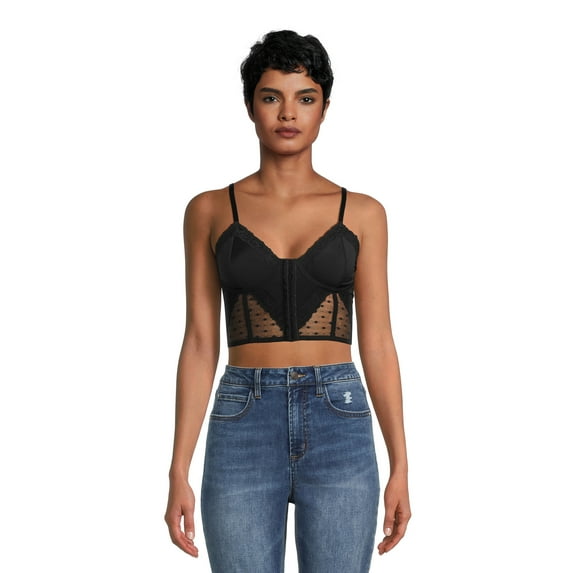No Boundaries Juniors Lace & Dot Mesh Bustier