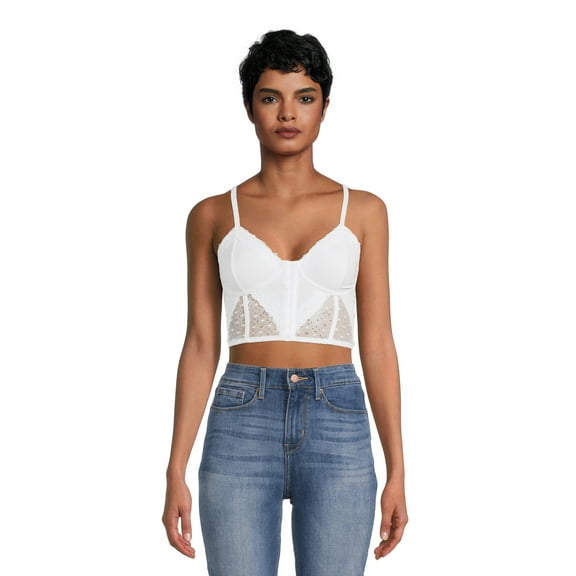 No Boundaries Juniors Lace & Dot Mesh Bustier