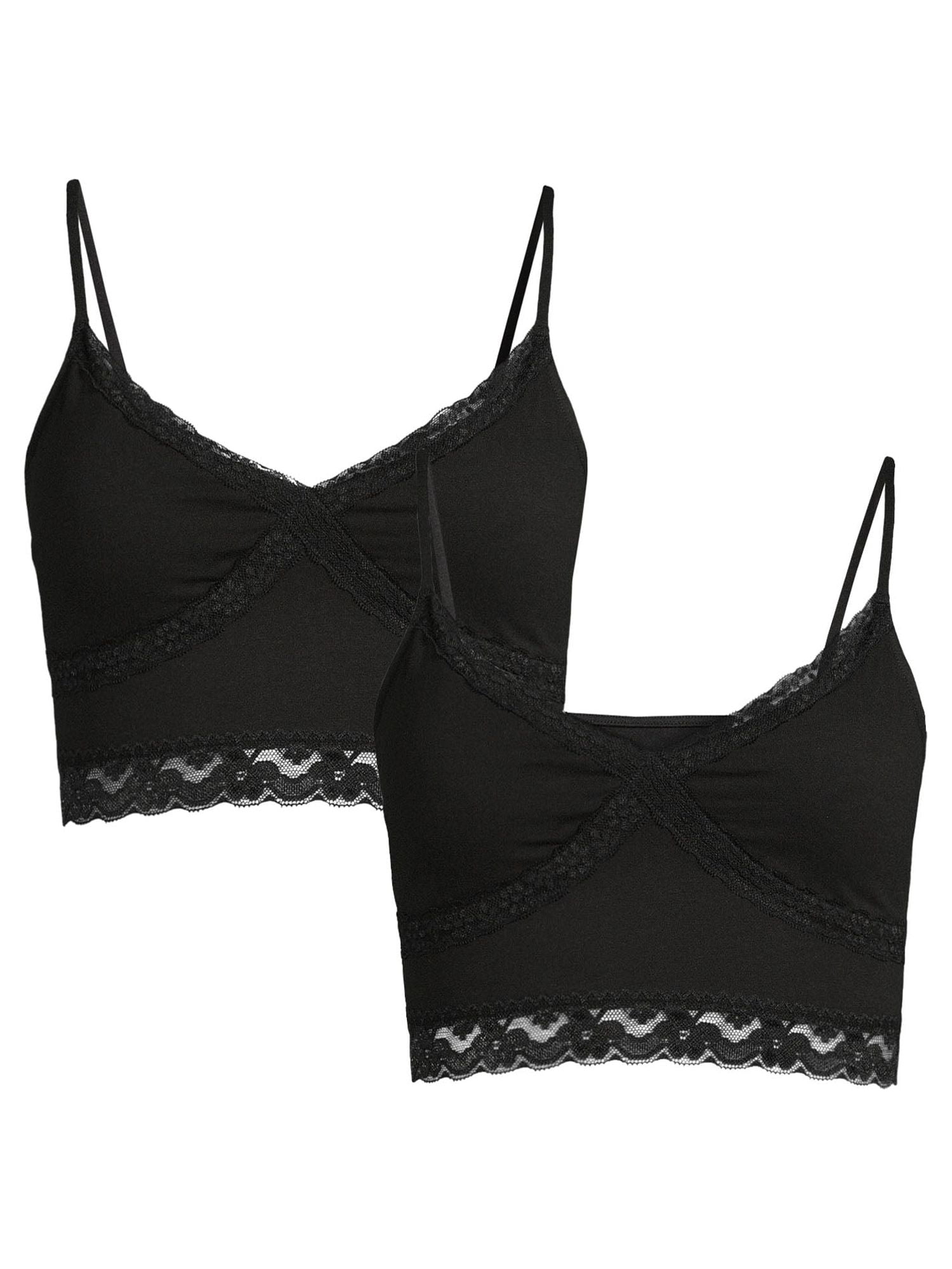 No Boundaries Lace Trim Brami (Juniors') + V-Neck, Black & White (2-Pack)