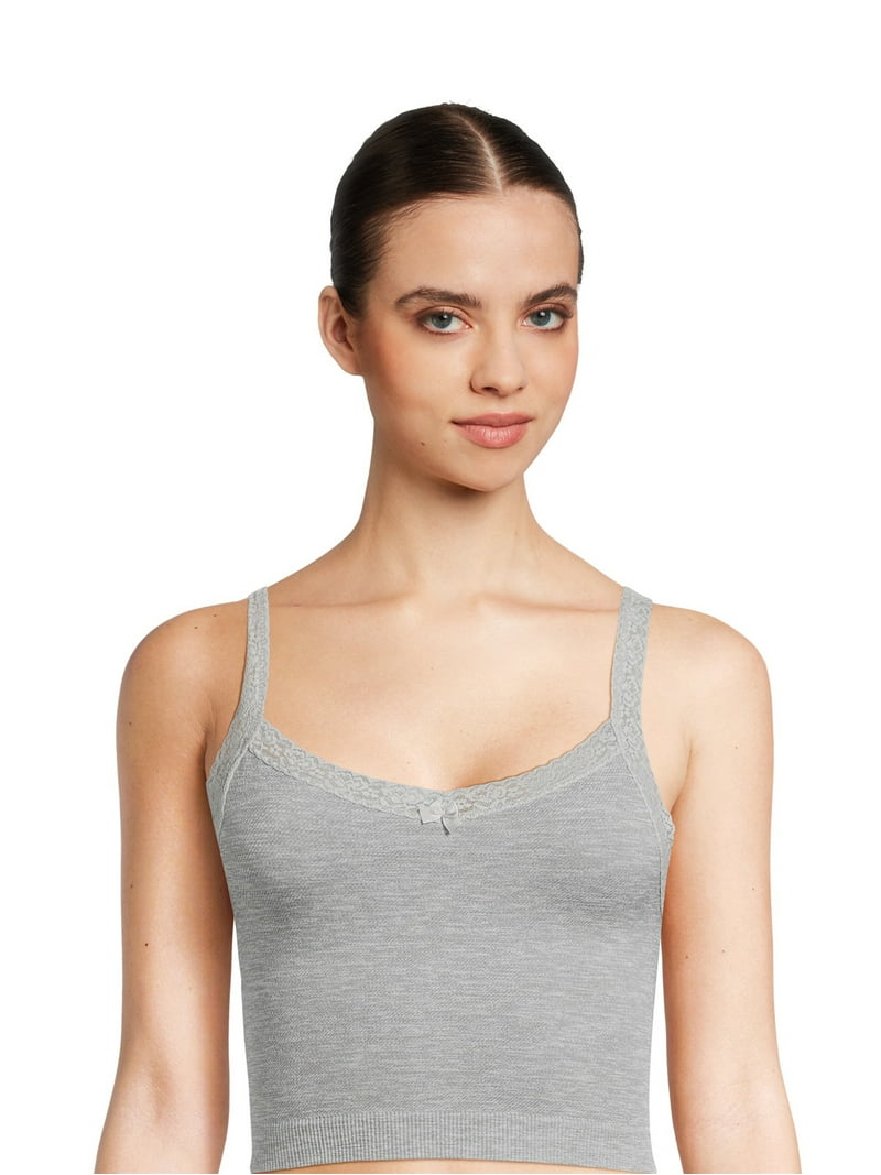 No Boundaries Pullover Sleeveless Lace Trim Grey Heather Cami Tops
