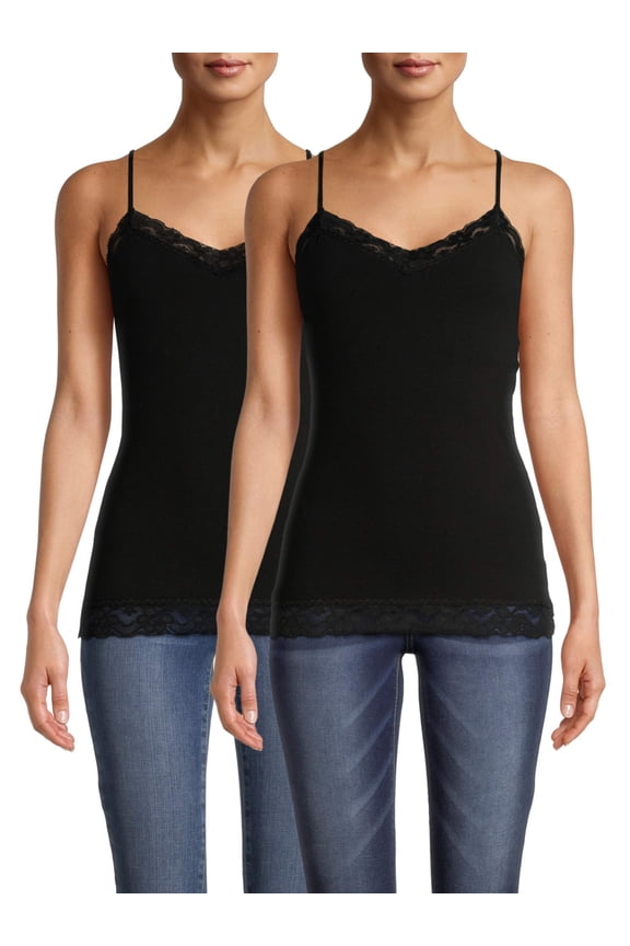 Juniors' Lace Trim Shelf Bra Cami, 2 Pack