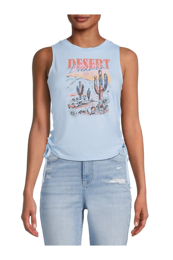 Juniors' Lace Up Graphic Tank Top