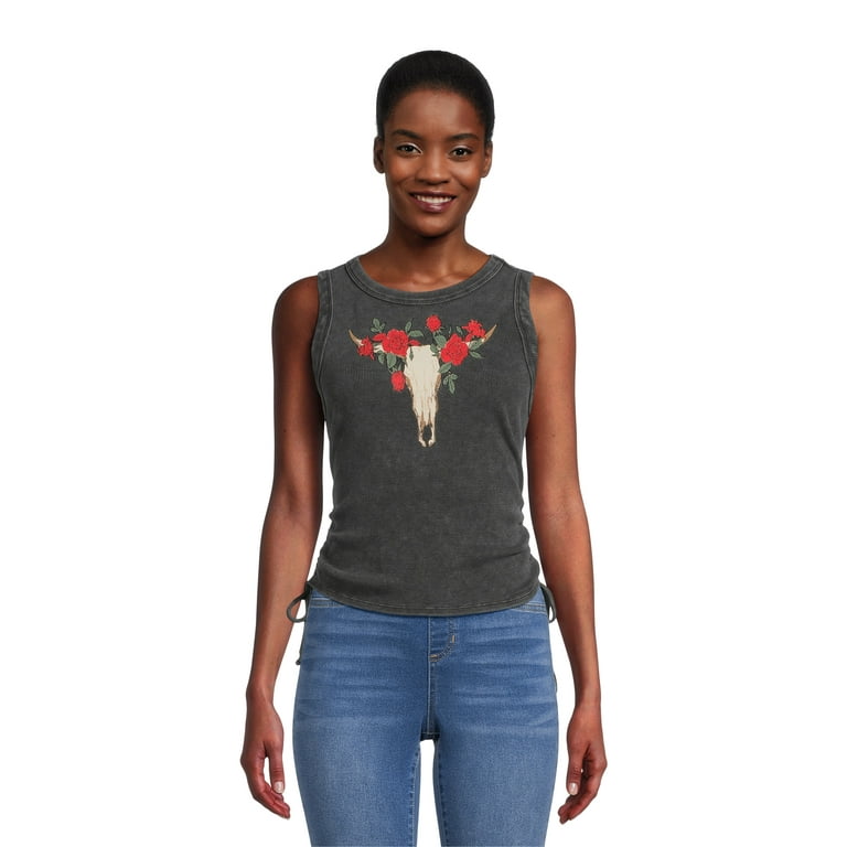 No Boundaries Lace Up Print Tank Top Women s Walmart