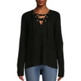 thumbnail image 1 of No Boundaries Juniors’ Lace Up Sweater, 1 of 5