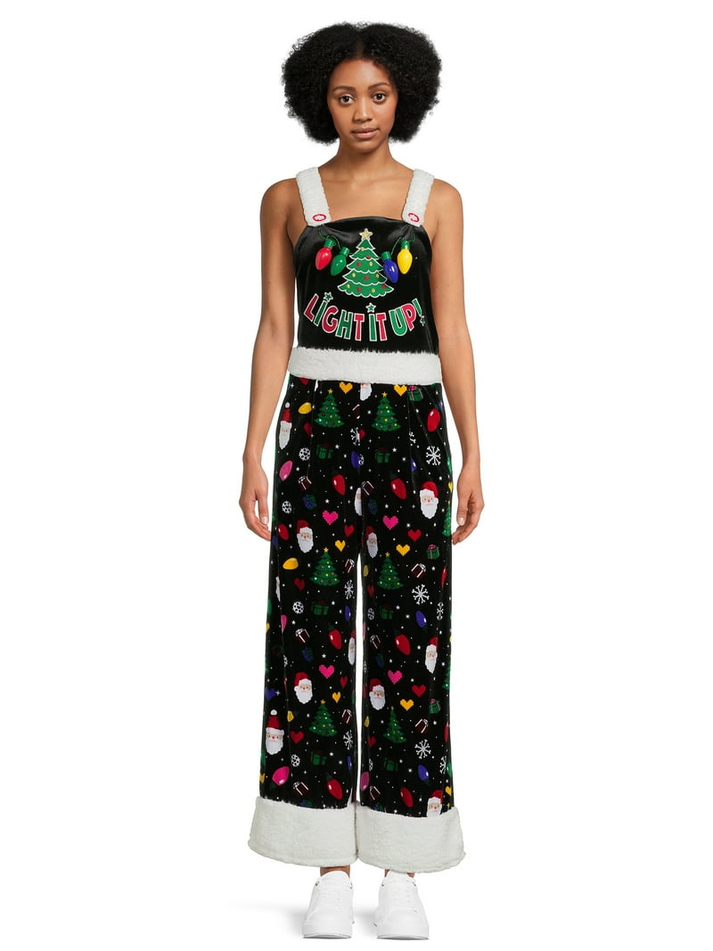 No Boundaries Juniors Light It Up Christmas Jumpsuit, Sizes XS-3XL