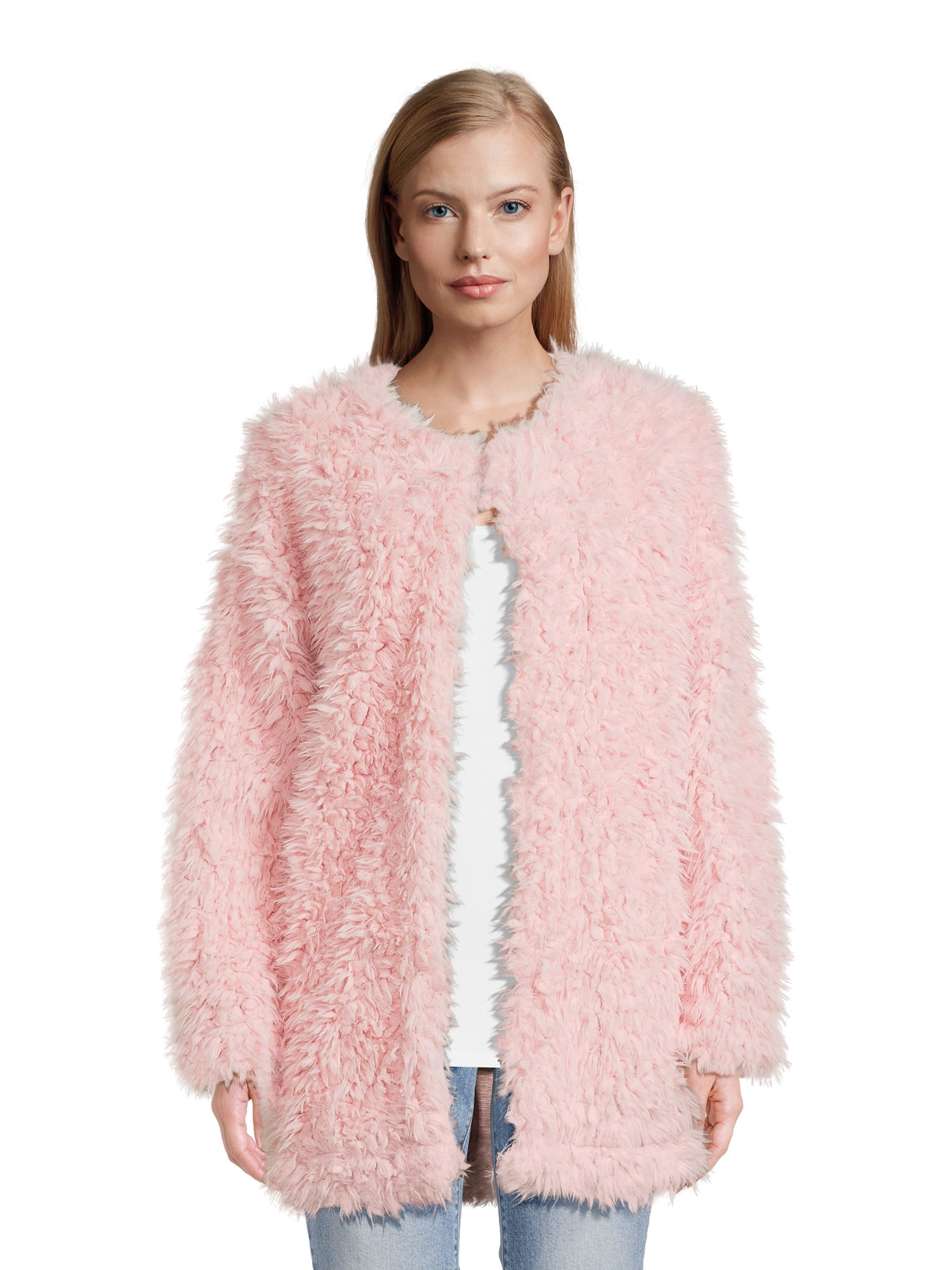 No Boundaries Juniors' Long Faux Fur Jacket, Size XS-XXXL - Walmart.com