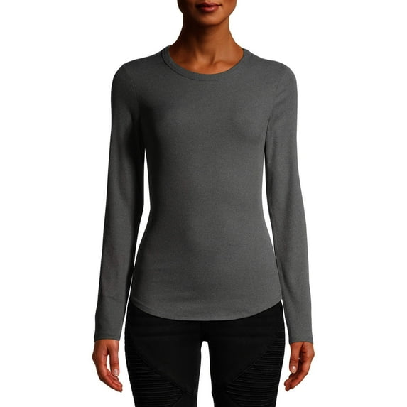 No Boundaries Juniors' Long Sleeve Crew Neck Rib Tee