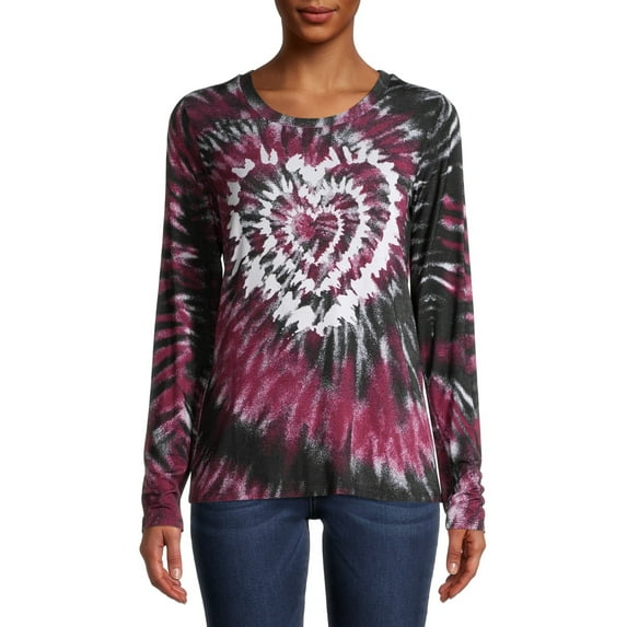 No Boundaries Juniors' Long Sleeve Tie Dye T-Shirt