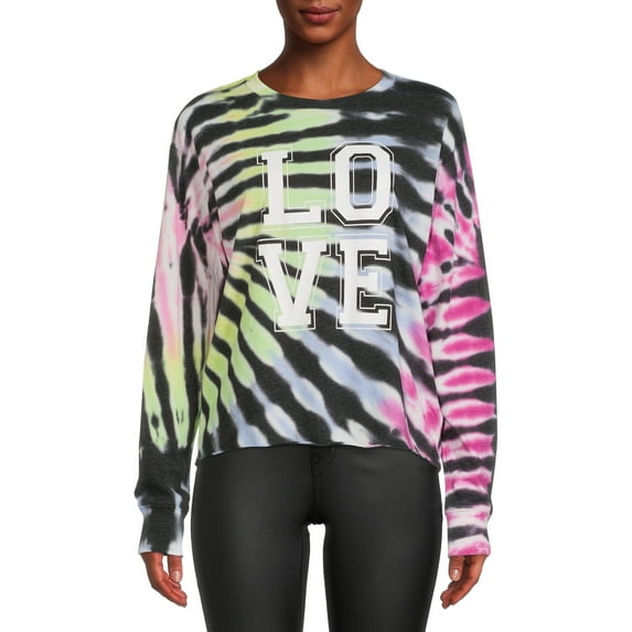 No Boundaries Juniors' Long Sleeve Tie Dye T-Shirt