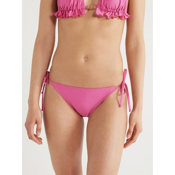 No Boundaries Women's Lurex Jacquard Side Tie Bikini Bottoms, Sizes S-XL