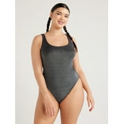 No Boundaries Juniors’ Lurex One Piece Tank Swimsuit with Scooped Back, Sizes S-XL