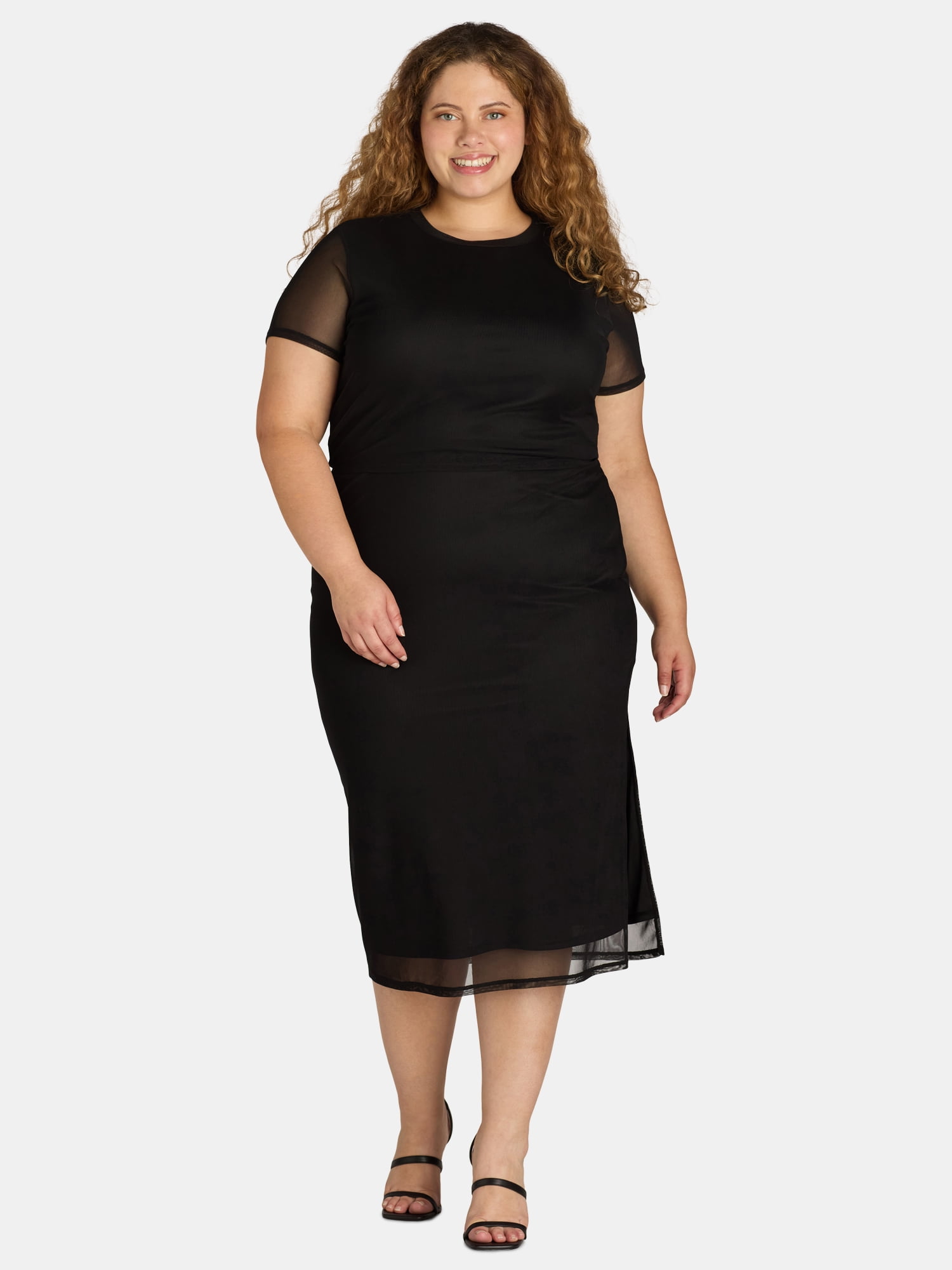 No Boundaries Mesh Top and Skirt Set, 2-Piece, Womens and Womens Plus