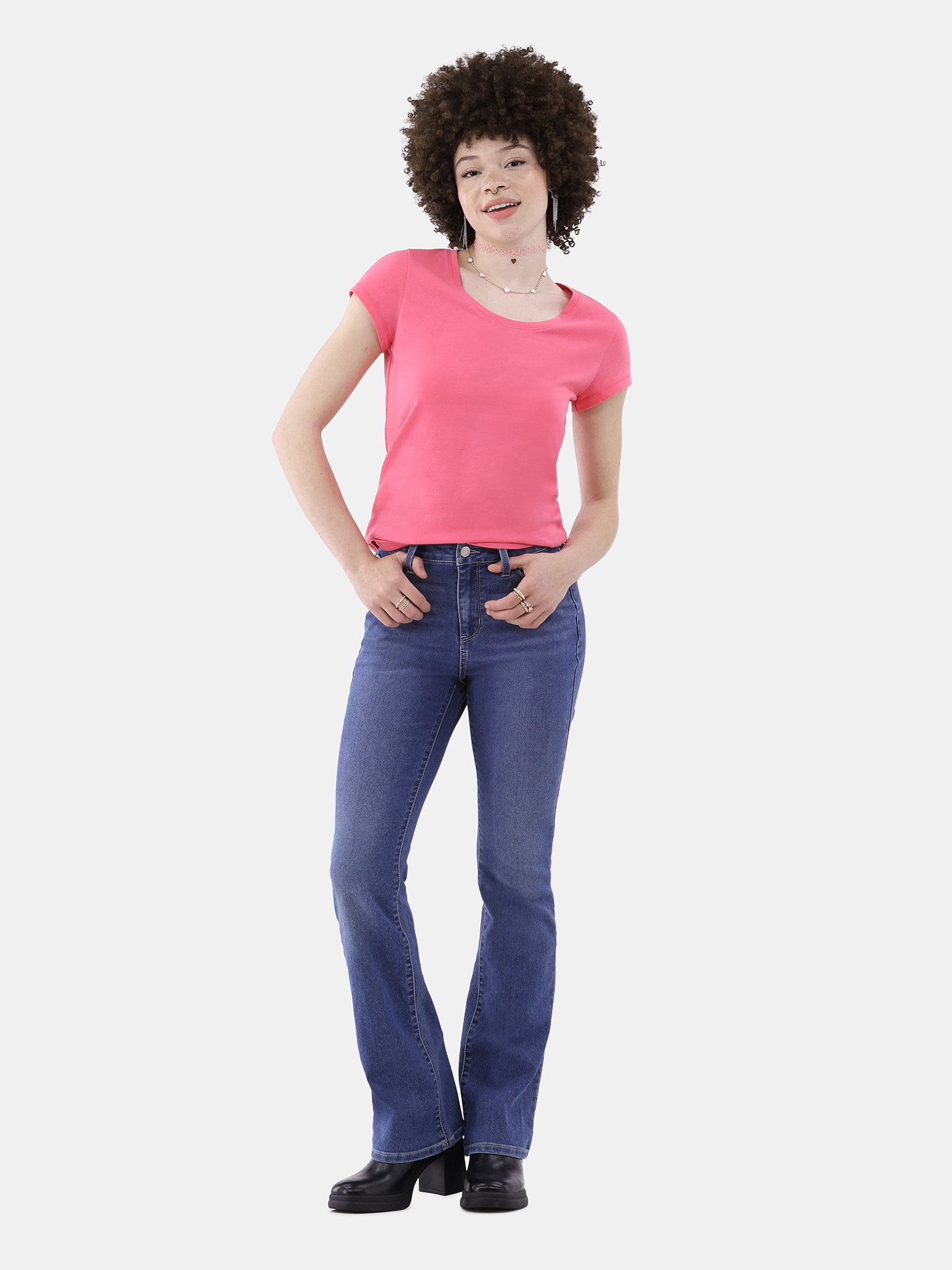No Boundaries Mid Rise Bootcut Jeans, 32” Inseam, 1 or 2-Pack, Women’s