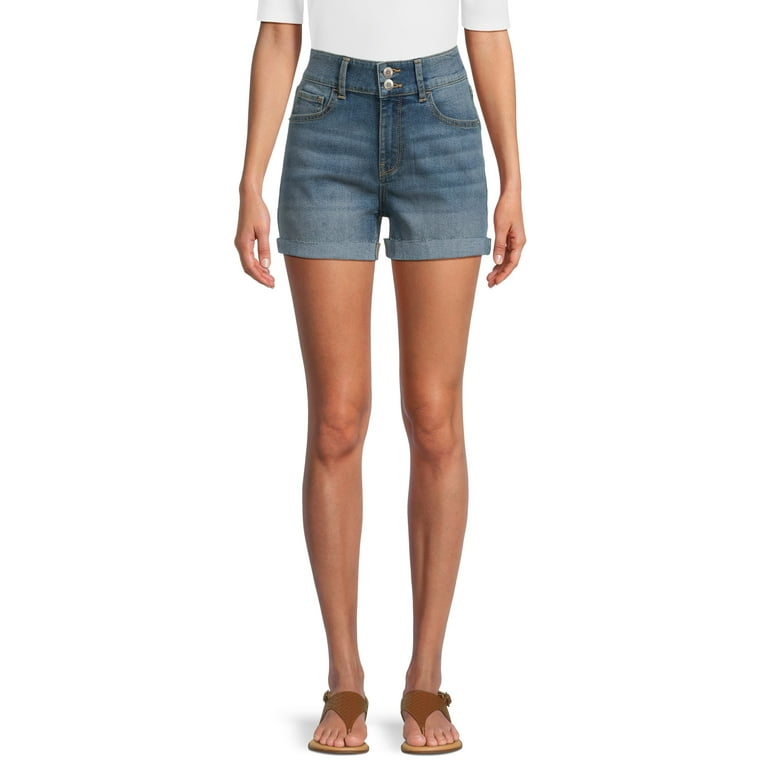 No Boundaries Midrise Double Button Shorts, Women's and Women's