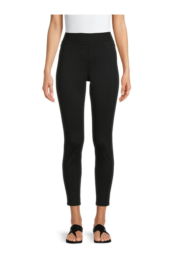 Juniors' Mid Rise Rib Waistband Ponte Jeggings