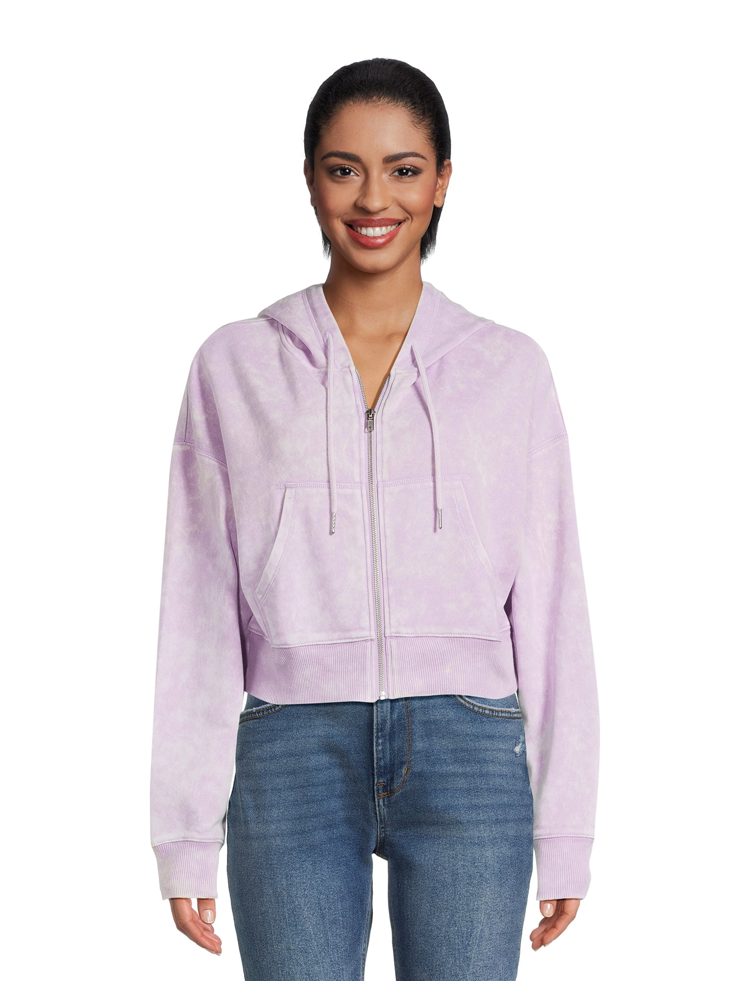 No Boundaries Juniors' Mineral Wash Zip Up Hoodie, Sizes XSXXXL