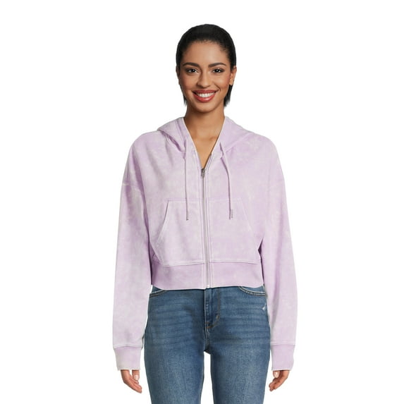 No Boundaries Juniors' Mineral Wash Zip Up Hoodie, Sizes XS-XXXL