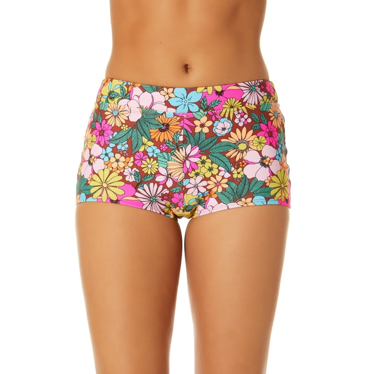 No Boundaries Juniors Mix and Match Floral Print Boyshort Swimsuit Bottoms  