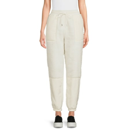 No Boundaries Juniors Mixed Fabric Faux Faux Shearling Jogger Pants, Sizes XS-XXXL