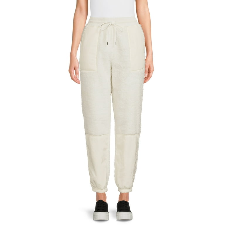 No Boundaries Juniors Mixed Fabric Faux Faux Shearling Jogger