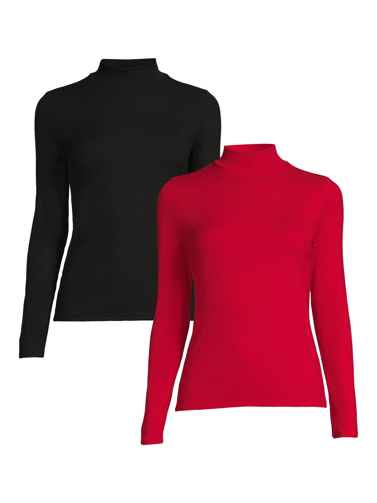 Long Top Boundaries Sleeves, Juniors XS-3XL No Sizes Mock with Neck 2-Pack,
