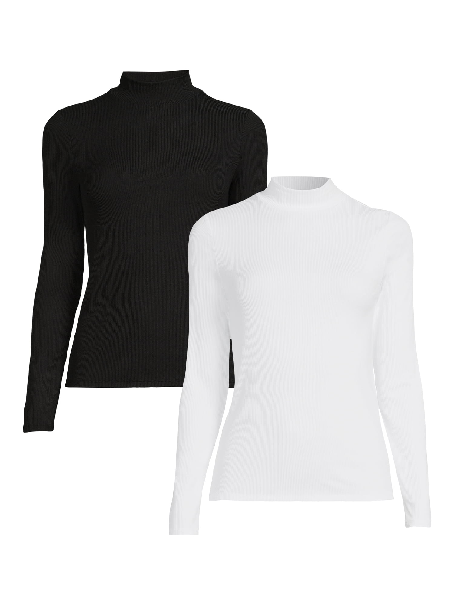 No Boundaries Juniors Mock Neck Top with Long Sleeves, 2-Pack, Sizes XS ...