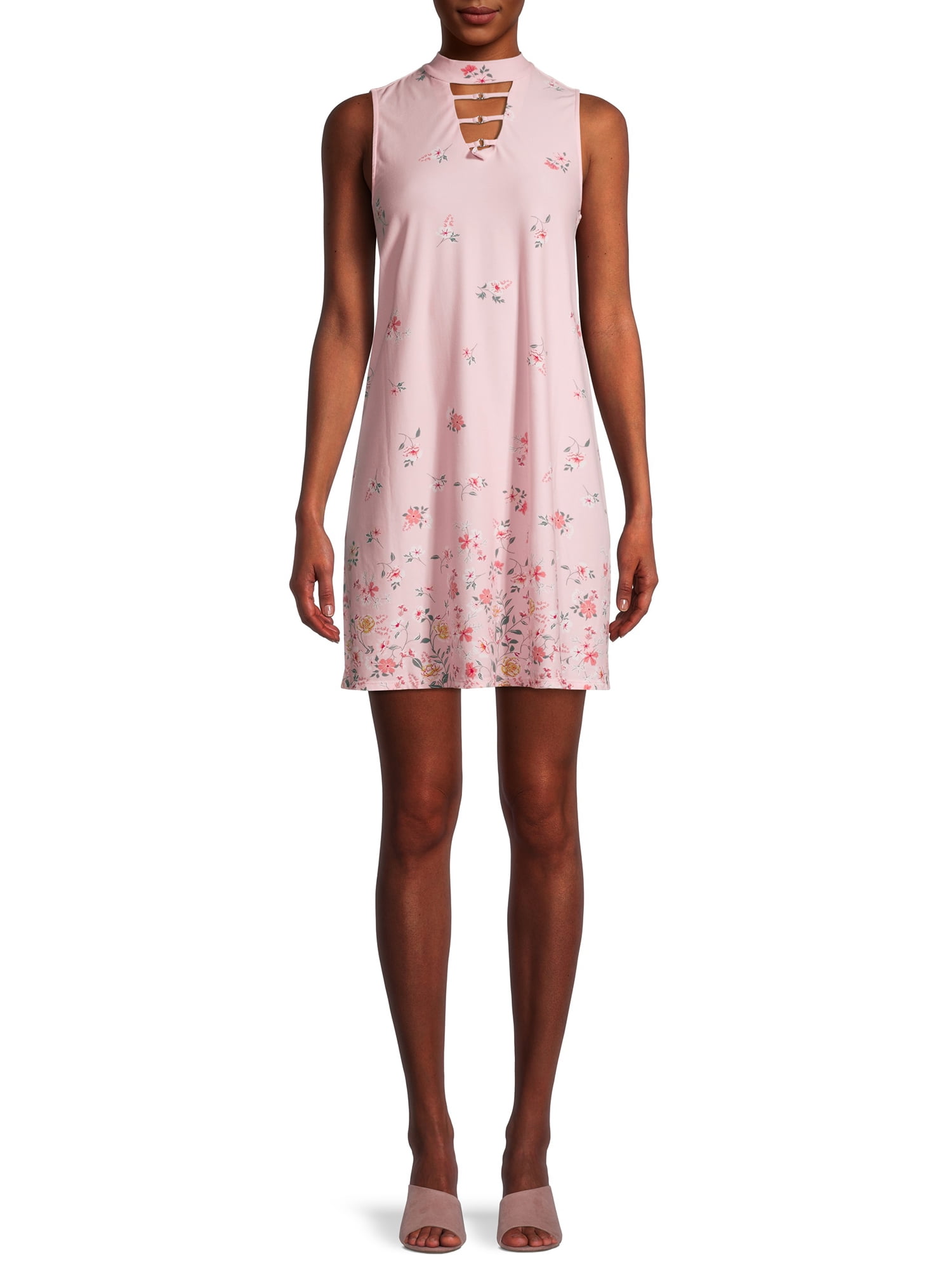 Floral Mock Neck Trapeze Dress