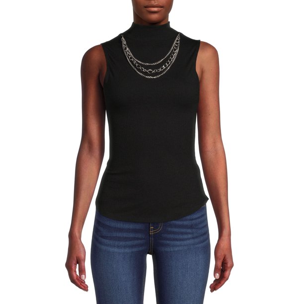 No Boundaries Juniors Necklace Mock Neck Tank Top Walmart