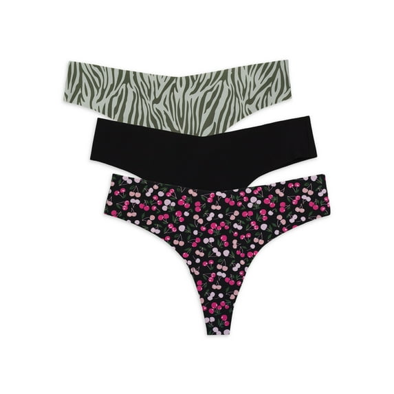 No Boundaries Juniors' No Show Thong Panty, 3-Pack