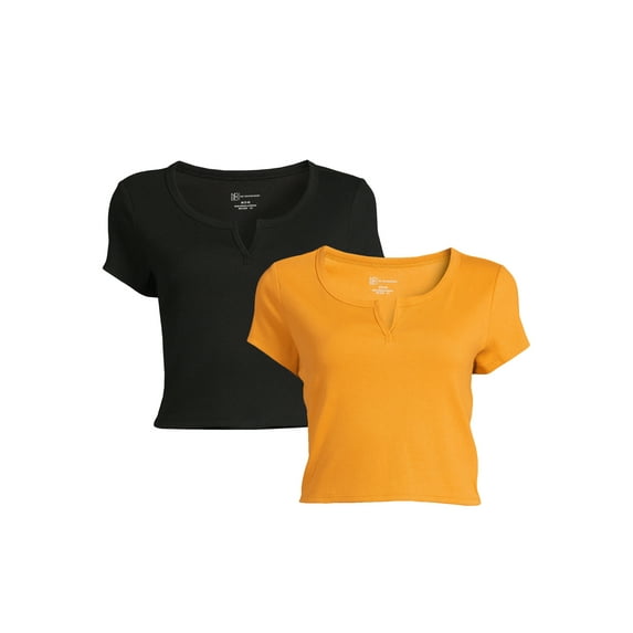 No Boundaries Juniors Notch Neck Tee, 2-Pack