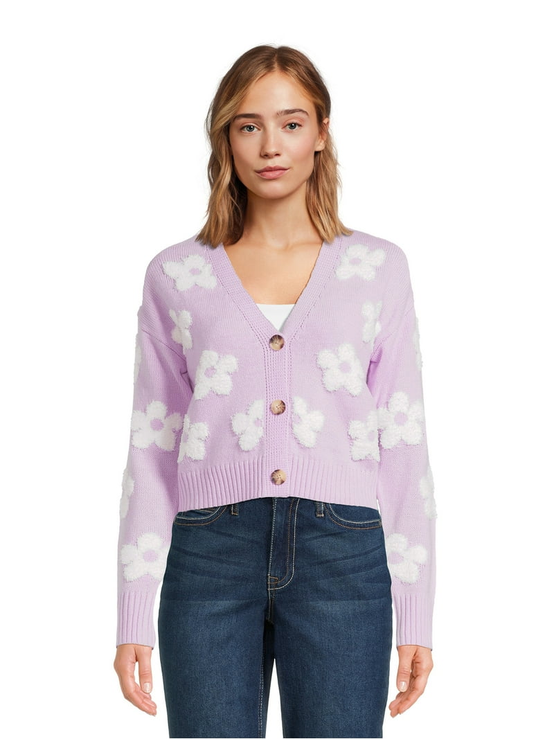 No Boundaries Juniors Novelty Cardigan - Teddy Yarn Sweater