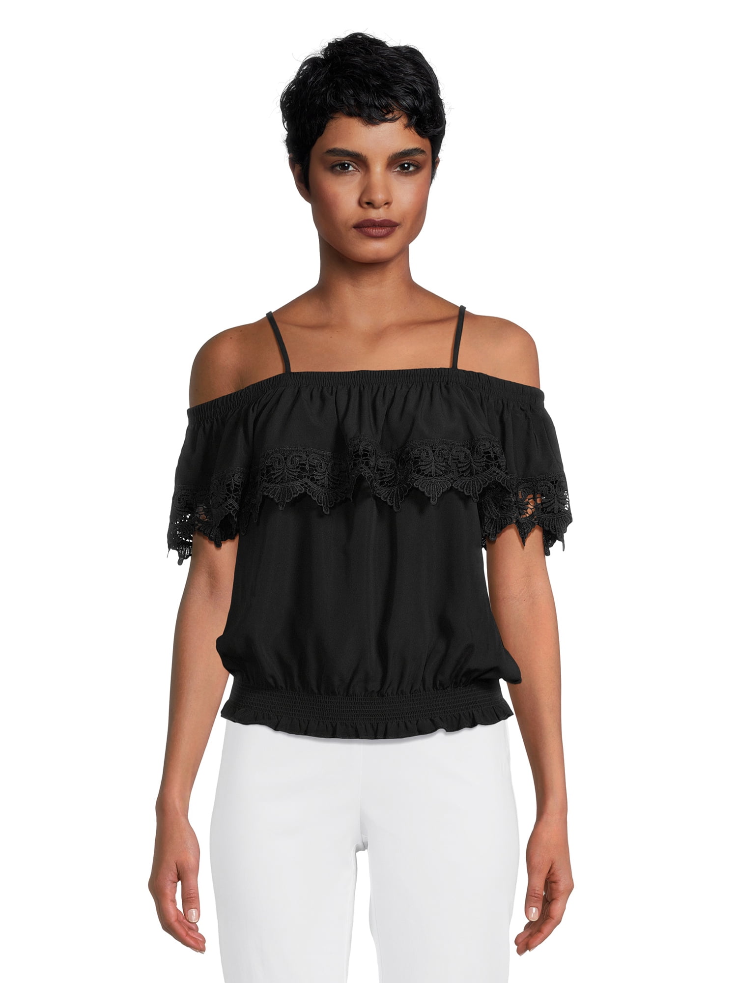 black off the shoulder peasant top