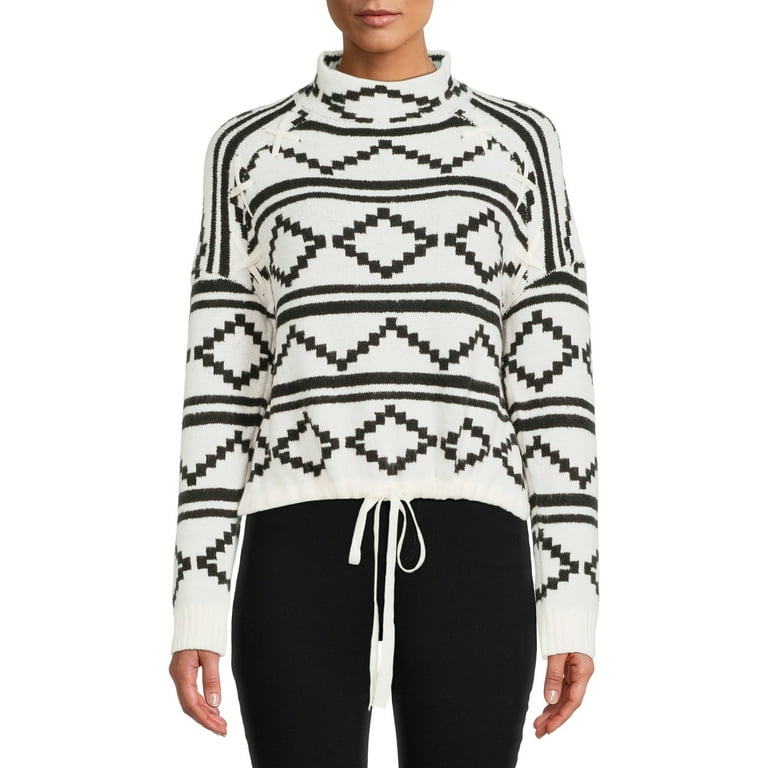 No Boundaries Juniors Pattern Mock Neck Sweater