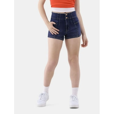 No Boundaries Pintuck Denim Shorts, 3” Inseam, Women’s
