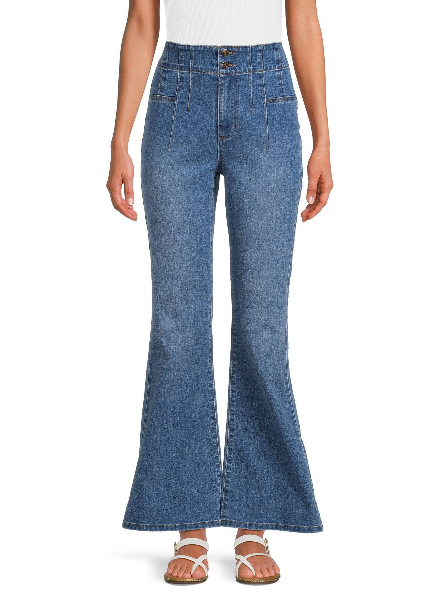 No Boundaries Juniors Pintuck Flare Jeans, 31” Inseam Regular, Sizes 1 ...