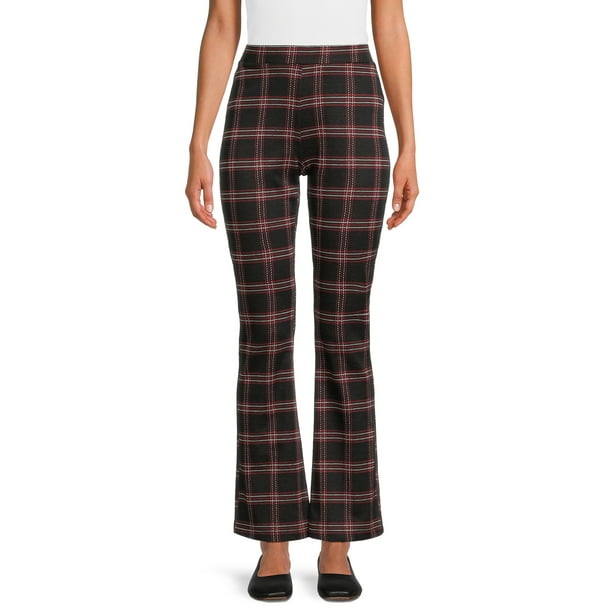 No Boundaries Juniors’ Plaid Pull On Flare Pants, 31” Inseam, Sizes S