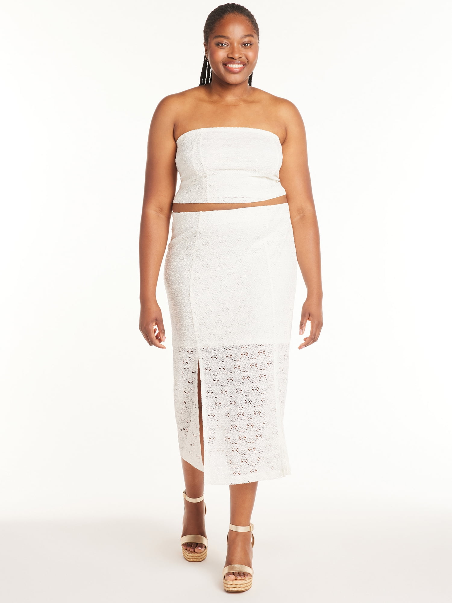 No Boundaries Crochet Lace Tube Top and Skirt Set 2 Piece Set Women s and Women s Plus Walmart