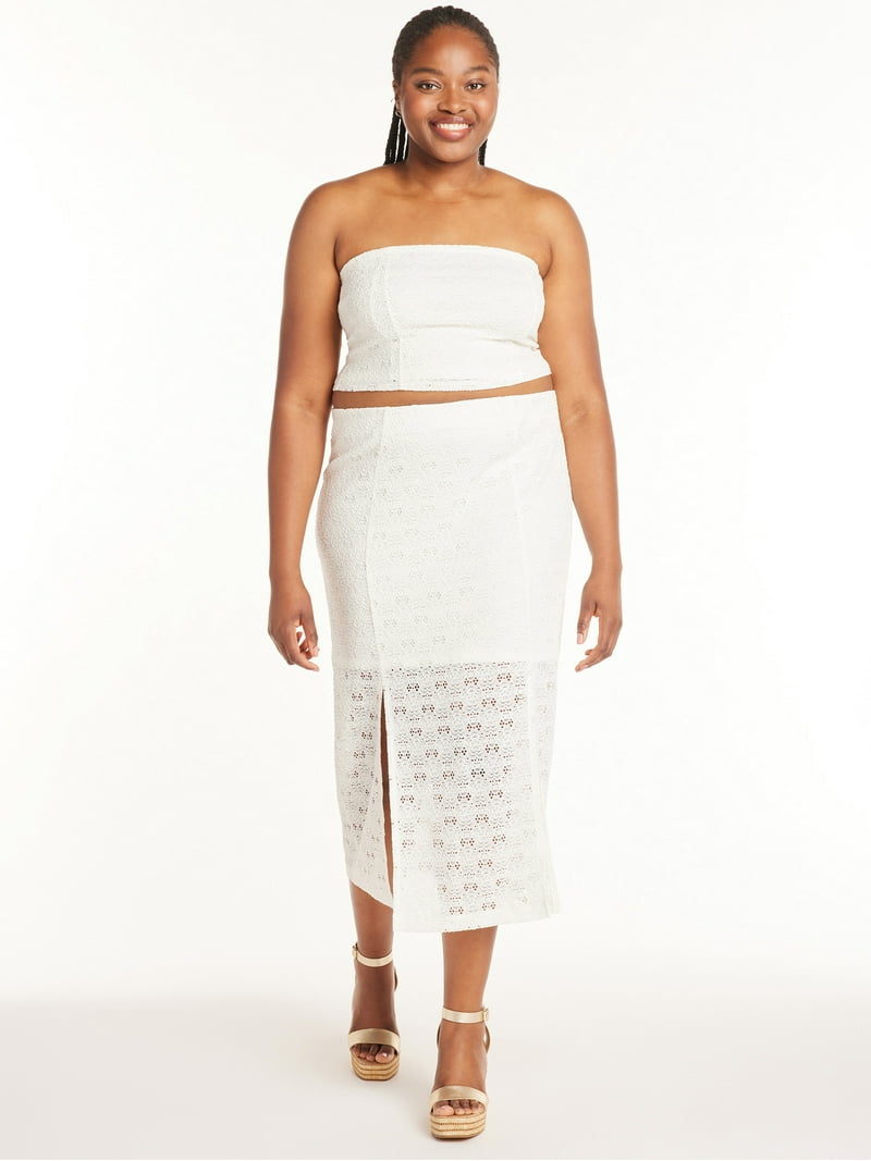 PISCESS ★ Sheer Lace Tube Top Skirt Set PISCESS Sheer Lace Tube Top Skirt Set - Brown
