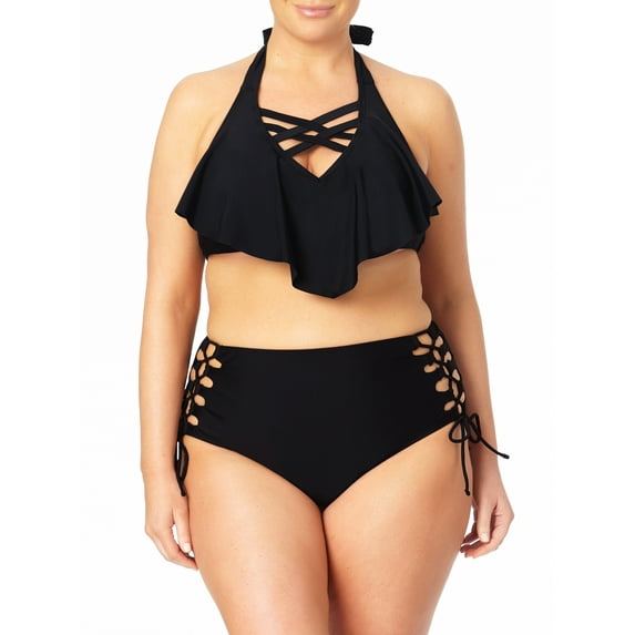 No Boundaries Juniors Plus Ruffle Flounce Bikini Top