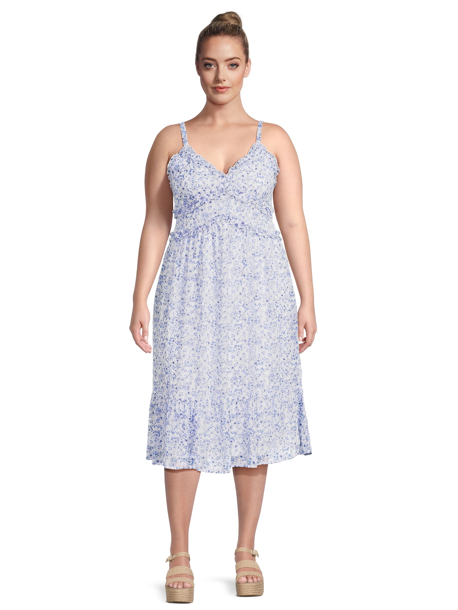 No Boundaries Juniors Plus Ruffle Midi Dress, Sizes 1X-4X - Walmart.com