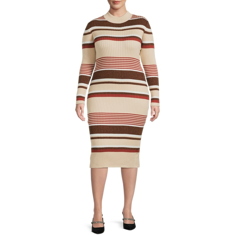 No Boundaries Juniors Plus Shimmering Stripe Midi Sweater Dress