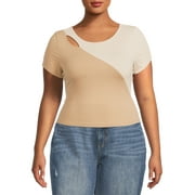 NO BOUNDARIES Juniors’ Plus Size Asymmetrical Color Block T-Shirt