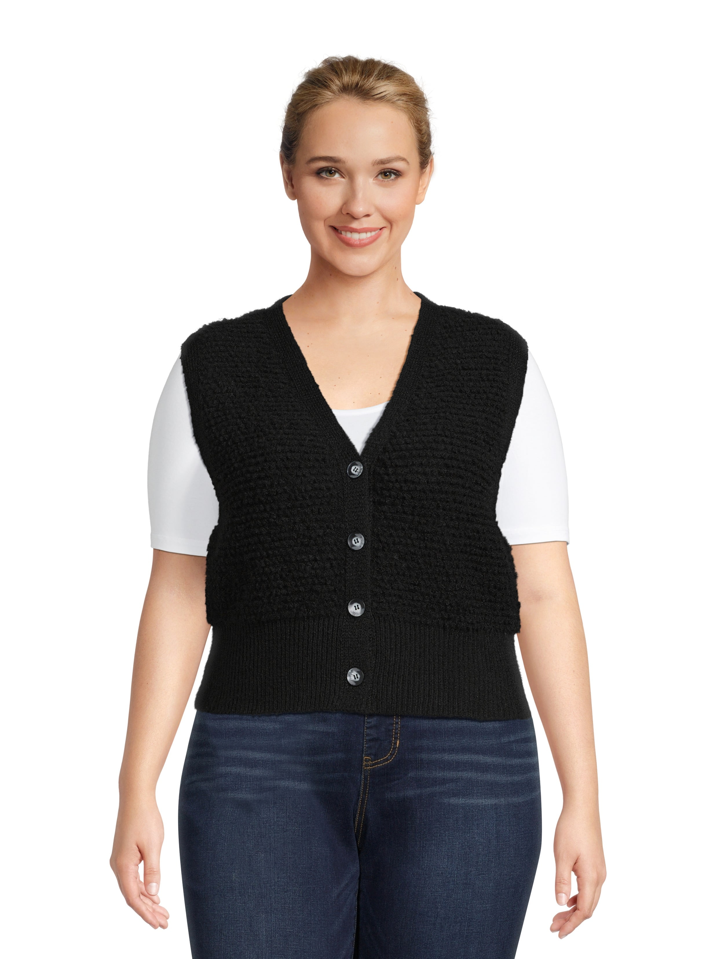 No Boundaries Juniors Plus Size Button Front Sweater Vest