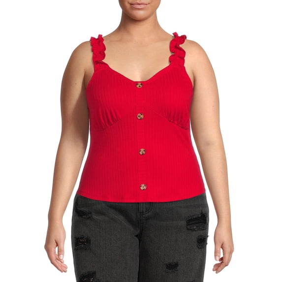 No Boundaries Juniors' Plus Size Button Front Tank Top