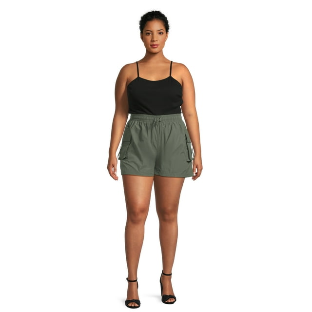 No Boundaries Cargo Romper with Cami Top, Women's and Women's Plus