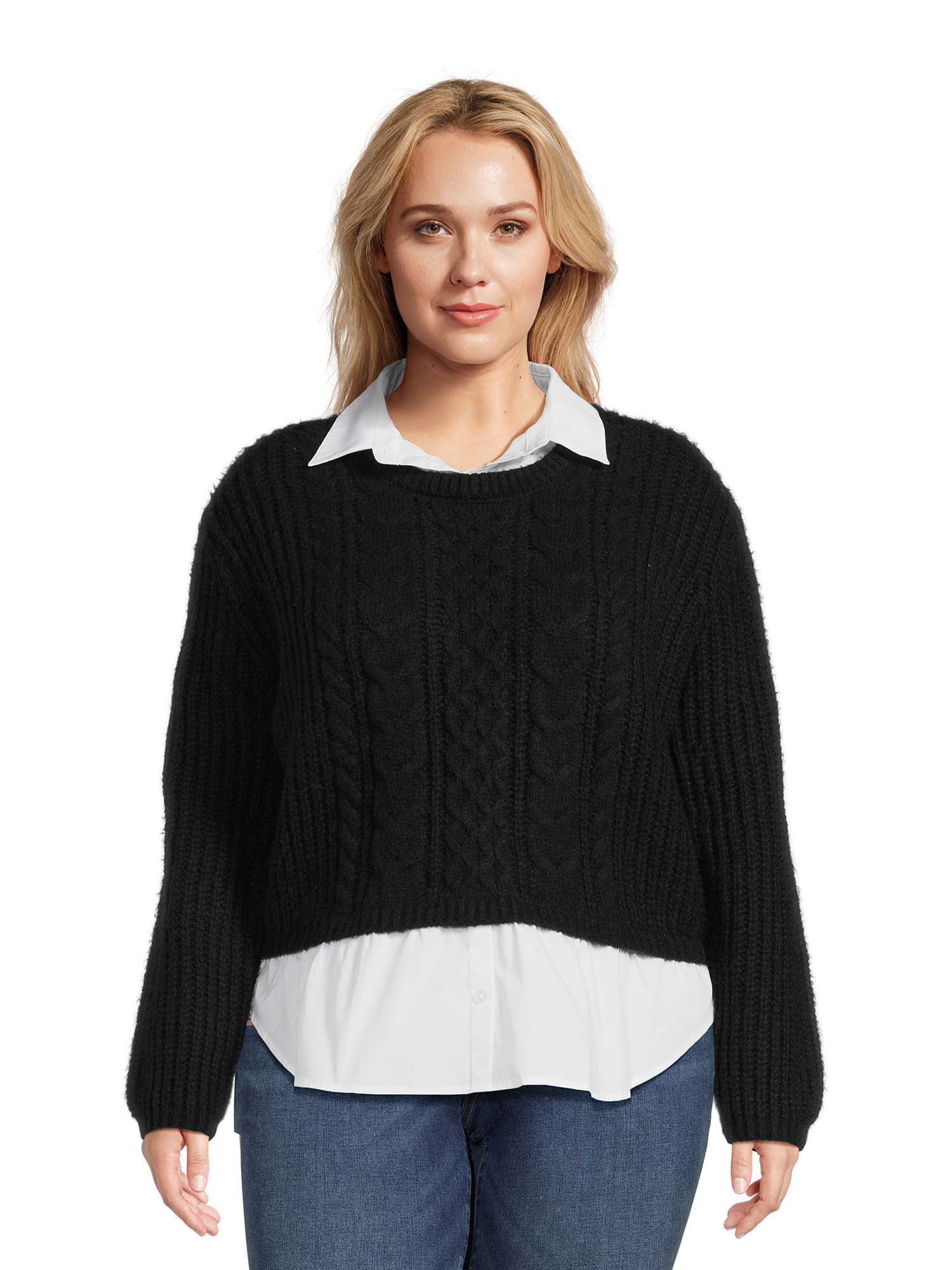 No Boundaries Juniors Plus Size Cropped Cable Knit Sweater, Sizes 1X-4X ...