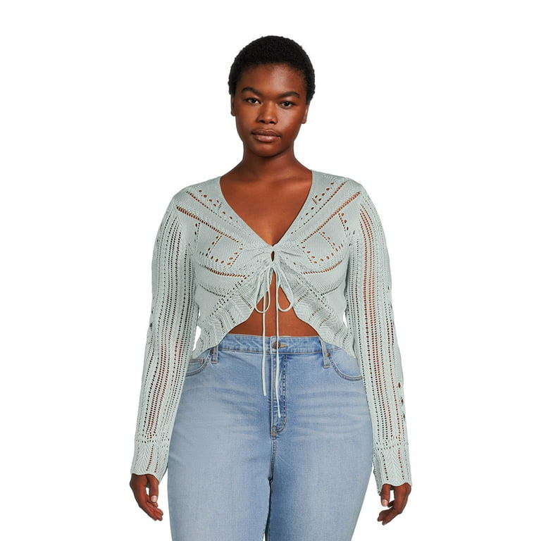 No Boundaries Juniors Plus Size Flyaway Crochet Sweater