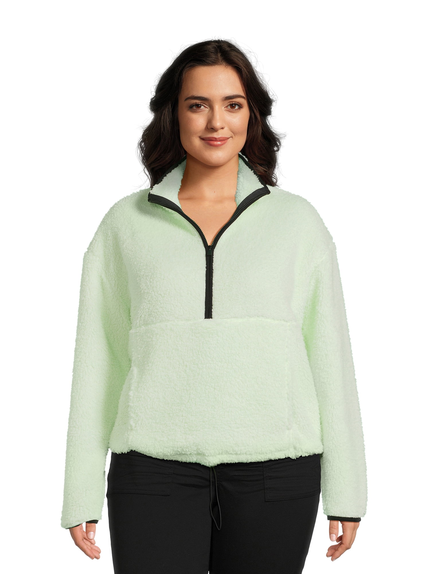 No Boundaries Juniors’ Plus Size Half Zip Plush Pullover