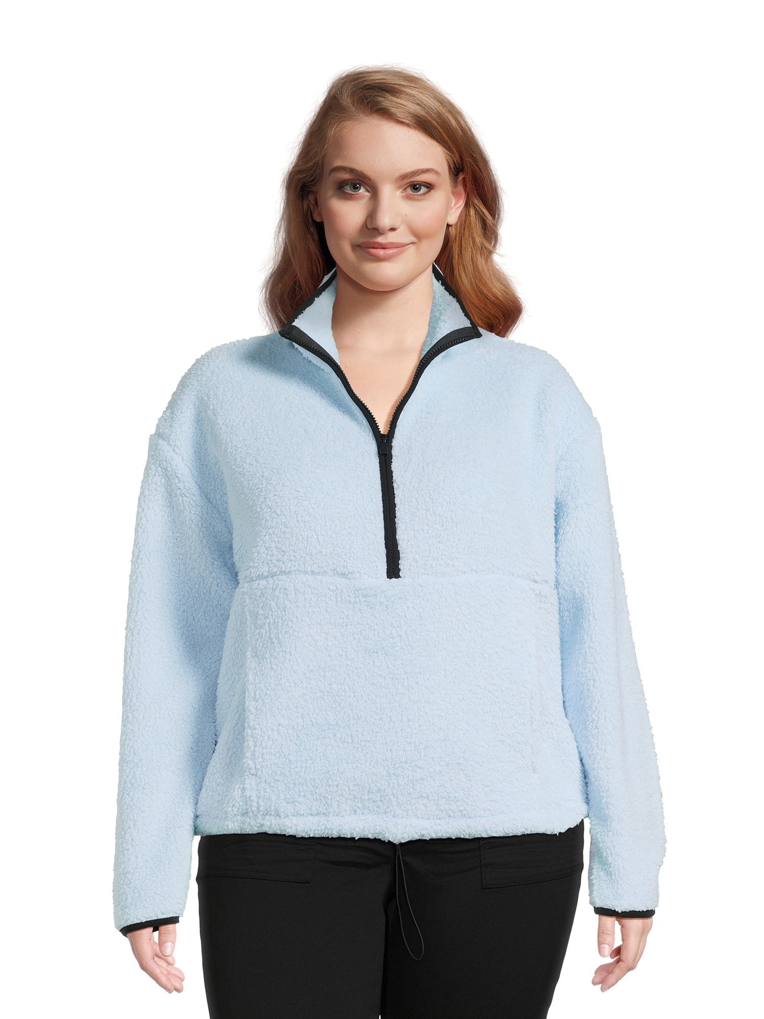 No Boundaries Juniors’ Plus Size Half Zip Plush Pullover - Walmart.com