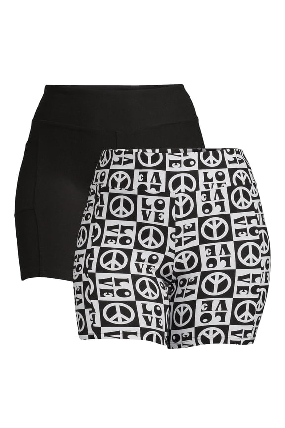 Juniors' Plus Size High Rise Bike Shorts with Cellphone Pocket, 2 Pack